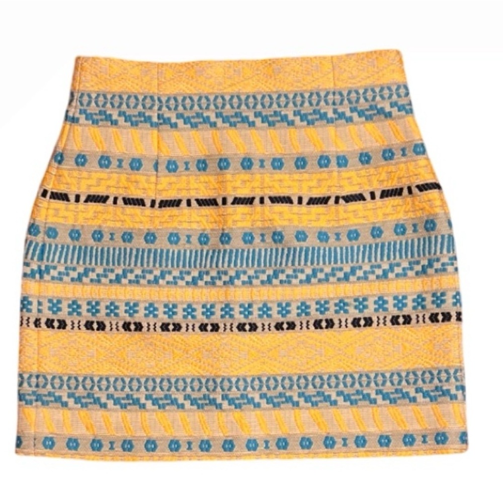 Zara Yellow Blue Gray Black Aztec Boho Patterned Mini Skirt - Size S - Picture 3 of 8